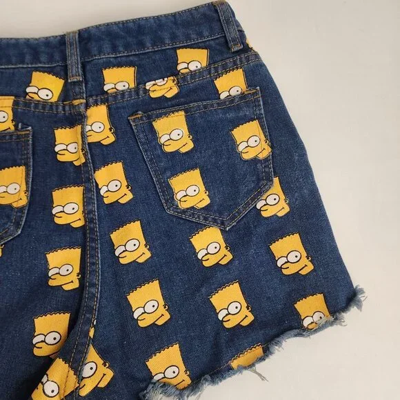 Vintage 90s Bart Simpson Denim High Waisted Shorts Small - Picture 9 of 9
